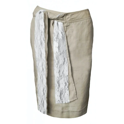 Pre-owned Valentino Linen Mid-length Skirt In Ecru