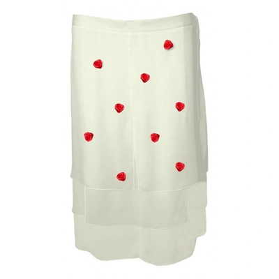 Pre-owned Valentino Silk Mid-length Skirt In Ecru