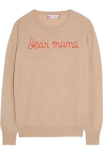Lingua Franca Dear Mama Embroidered Cashmere Sweater In Beige