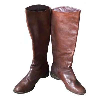 Pre-owned Tommy Hilfiger Leather Riding Boots In Brown