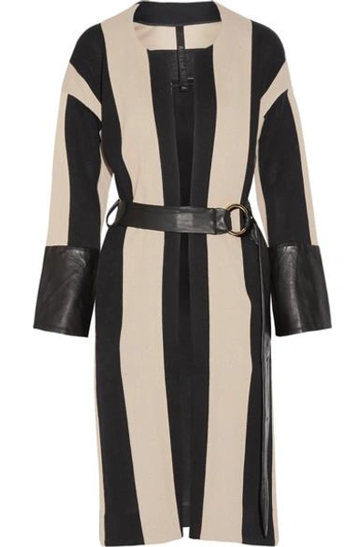 Petar Petrov Leather-trimmed Striped Cotton-burlap Coat