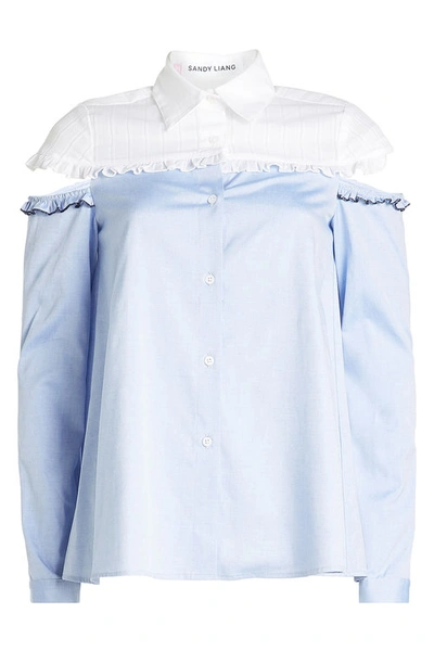 Sandy Liang Cotton Shirt With Cut-out Shoulders In Ceo Stripes