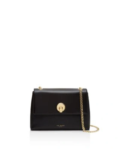 Ted Baker Millie Circle Lock Leather Shoulder Bag In Black gold