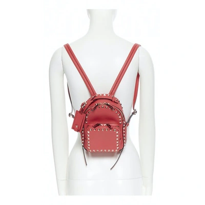 Pre-owned Valentino Garavani Rockstud Leather Backpack In Pink