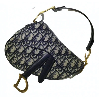 Pre-owned Dior Saddle Linen Handbag In Navy