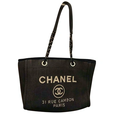 Pre-owned Chanel Deauville Chain Tote In Blue