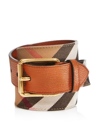 Burberry Grainy Leather House Check Belt In Russet Brown | ModeSens