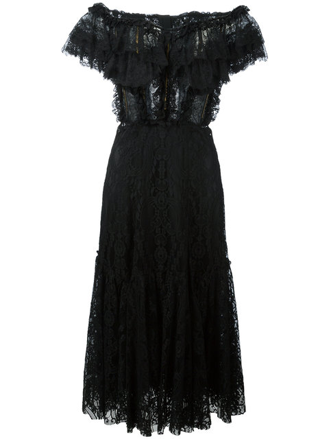 Dolce & Gabbana Woman Off-the-shoulder Ruffled Lace Midi Dress Black ...