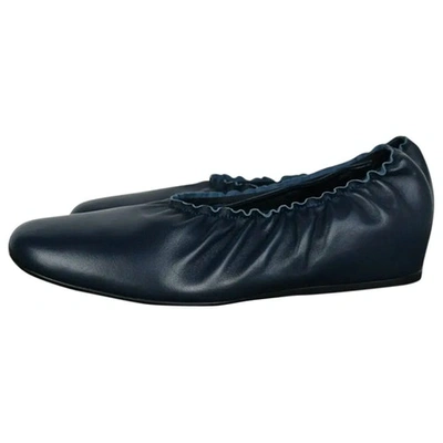 Pre-owned Lanvin Navy Leather Ballet Flats