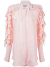 Preen By Thornton Bregazzi Ruffled Sleeve Shirt In Pink