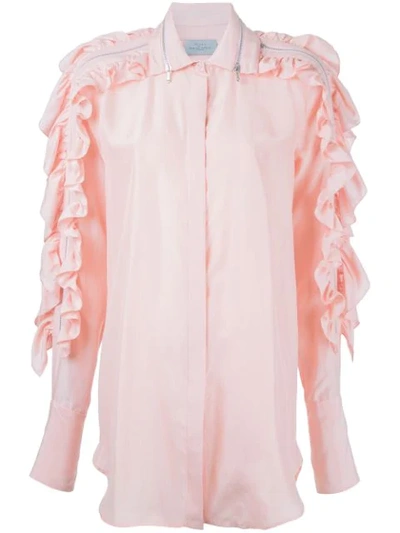 Preen By Thornton Bregazzi Ruffled Sleeve Shirt In Pink
