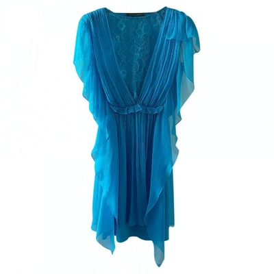 Pre-owned Alberta Ferretti Silk Mini Dress In Turquoise