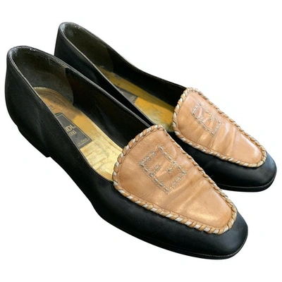 Pre-owned Fendi Black Leather Flats