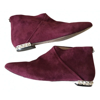 Pre-owned Miu Miu Leather Ankle Boots In Burgundy