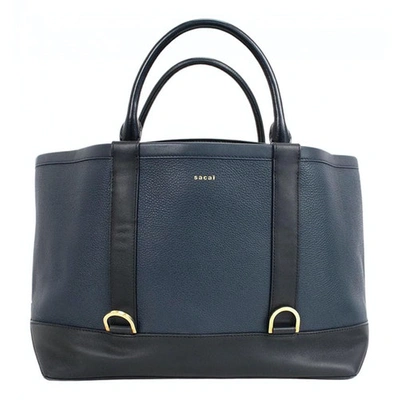 Pre-owned Sacai Leather Handbag In Navy