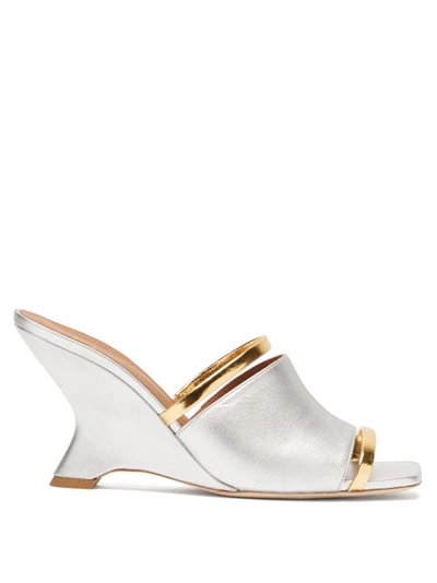 Malone Souliers Demi Metallic Leather Wedge Slide Sandal In Platino/ Gold