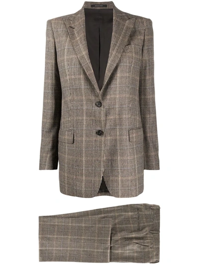 Tagliatore Houndstooth Check Formal Suit In Brown