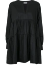 Anine Bing Addison Poplin Mini Swing Dress In Black