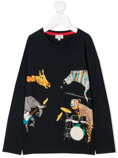 Paul Smith Junior Kids' Graphic Print Long-sleeve Top In Blue
