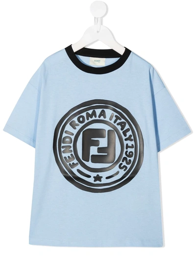 Fendi Kids' Logo Print T-shirt In Blue