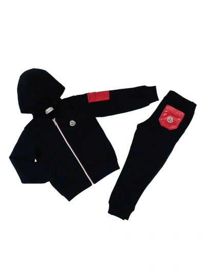 Moncler Kids' Logo Patch Sweatshirt And Matching Trousers In Blue