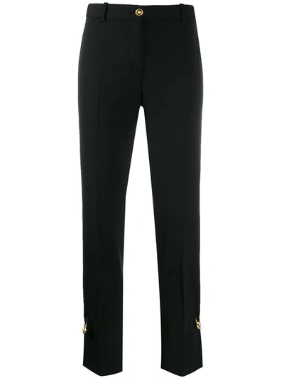 Versace Safety Pin Detail Slim Stretch Wool Pants In Black