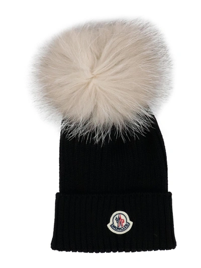 Moncler Kids' Pom Pom Wool Beanie In Black