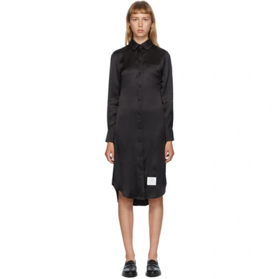 Thom Browne Classic Long Sleeve W/ Round Collar Shirtdress In Double Face Satin Chiffon In Black