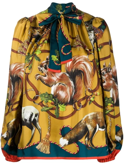 Dolce & Gabbana Animals-print Twill Blouse In Yellow