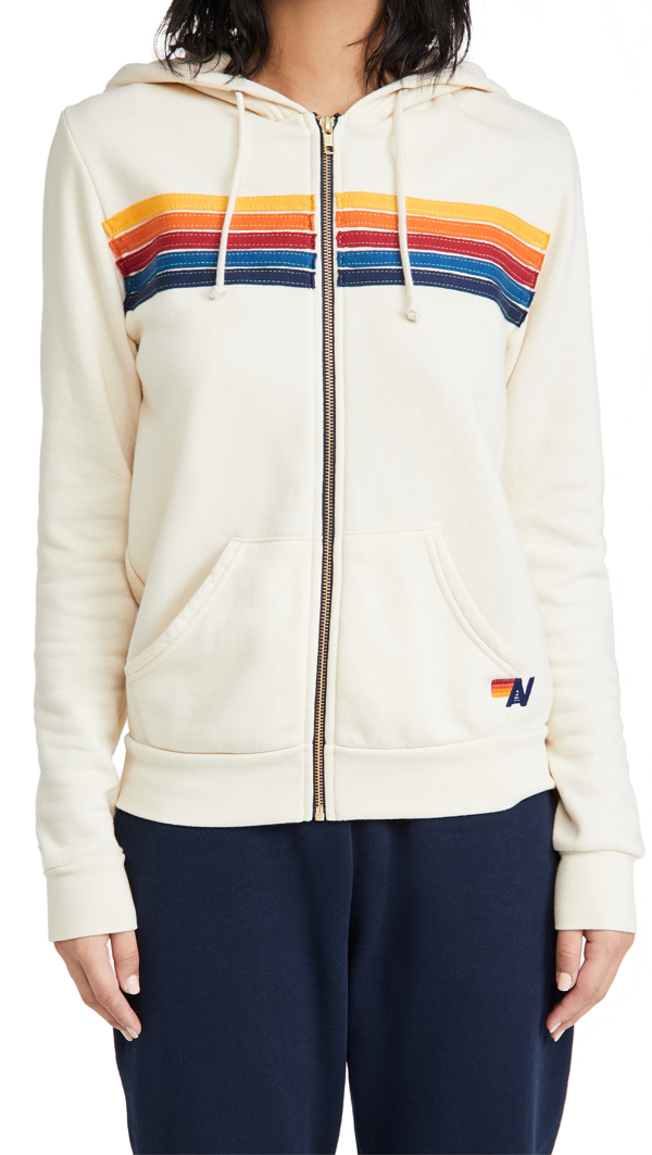 Aviator Nation Women's Fivestripe Zipfront Hoodie In Vintage White ModeSens