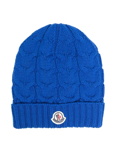 Moncler Kids Beanie Berretto For Boys In Blue