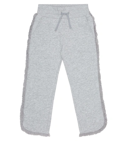 Stella Mccartney Kids' Fringed Cotton Trackpants In Grey