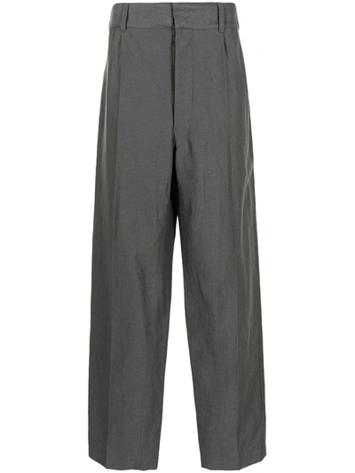 Lemaire Belted Tapered Tailored Trousers In Grey