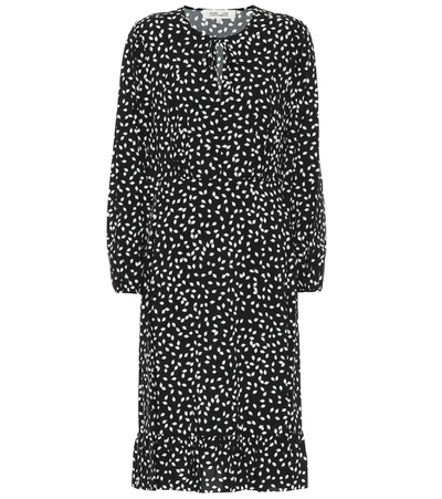 Diane Von Furstenberg Campbell Ruffled Printed Crepe Midi Dress In Black