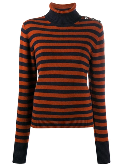 Chloé Striped Roll-neck Cashmere Jumper In Orange
