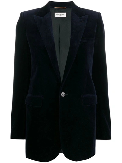 Saint Laurent Single-breasted Cotton-velvet Jacket In Navy