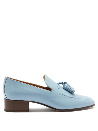 Loewe Pompom Tasselled Leather Loafers In Light Blue