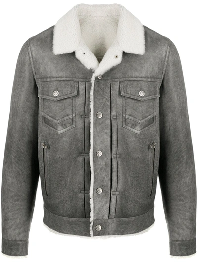 Balmain Shearling Overshirt Jacket In Grey