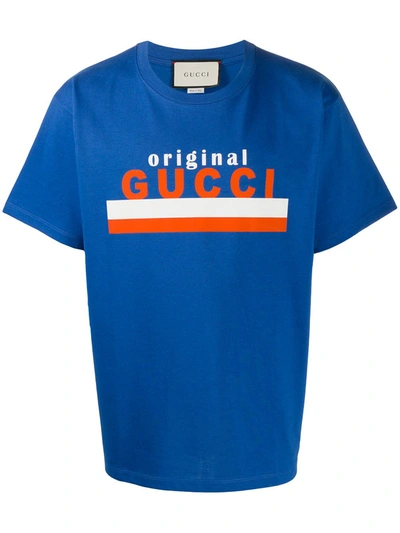 Gucci Graphic-print Crewneck Cotton-jersey T-shirt In Blue