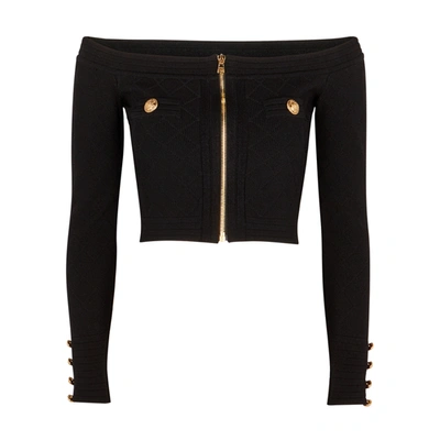 Balmain Black Cropped Stretch-knit Top