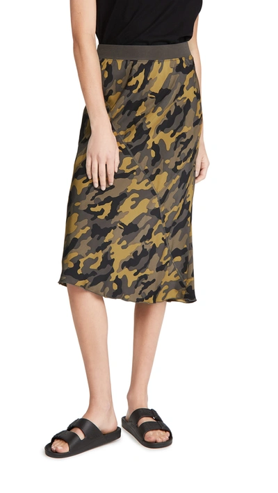 Atm Anthony Thomas Melillo Green Camouflage-print Silk-satin Midi Skirt In Antique Gold Camo
