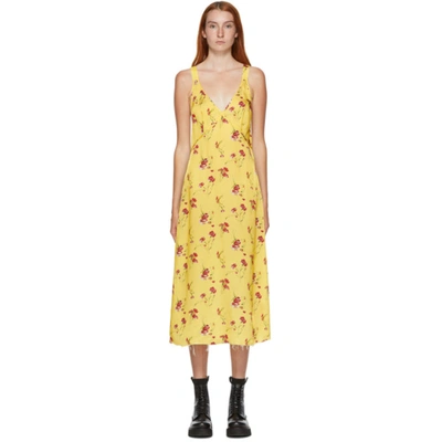 R13 Yellow Floral Long Side Stripe Slip Dress In Multi