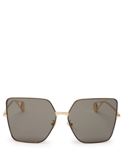 Gucci Oversized Square Metal Logo Charm Sunglasses In Gold-tone