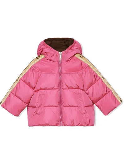 Gucci Baby Nylon Down Jacket With Interlocking G In Pink
