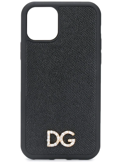 Dolce & Gabbana Crystal-embellished Textured-leather Iphone 11 Pro Max Case In Black