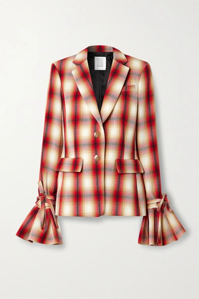 Rosie Assoulin Ruff Cuff Ruffled Checked Wool-twill Blazer In Red