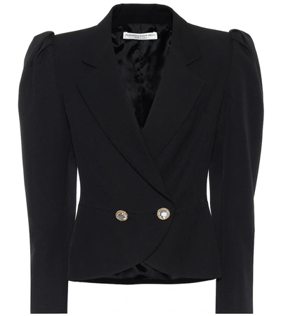 Alessandra Rich Crystal-embellished Double-breasted Wool Blazer In Black