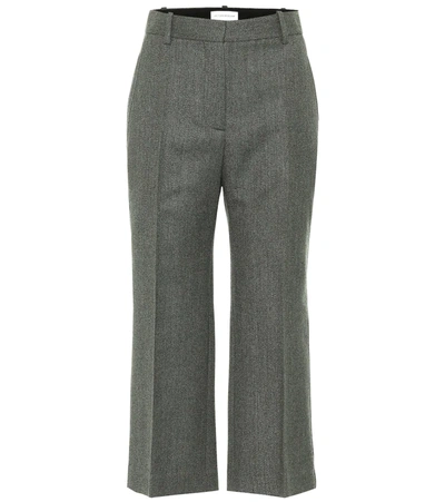 Victoria Beckham Cropped Wool Flared Pants In Green