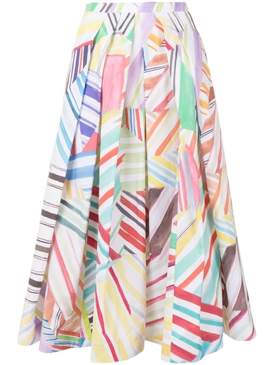 Rosie Assoulin Pleated Printed Cotton-poplin Midi Skirt In Multicolor