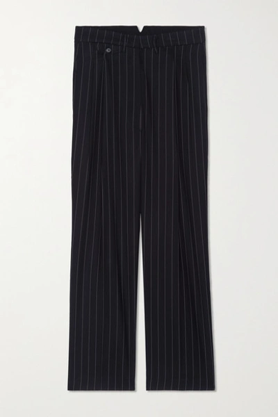 The Frankie Shop Pernille Striped Woven Straight-leg Pants In Navy